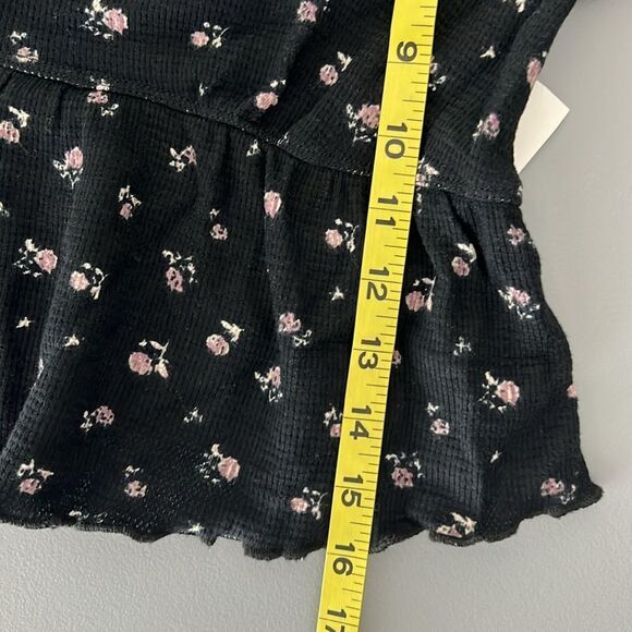 NWOT Kirious Floral Babydoll Top Black Waffle Knit Cropped Fairy Grunge Size S - Picture 6 of 9